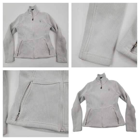 Spyder Jacket S Gray Knit Ski Core Sweater Fleece - Picture 2 of 4
